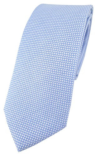 TigerTie schmale Designer Krawatte Pique in hellblau-weiss gemustert - 100% Baumwolle - Krawattenbreite 6 cm