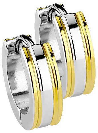 Piersando Edelstahl Creolen Damen Herren Ohrringe mit Klappverschluss Ohrschmuck Huggie Bicolor Silber Gold