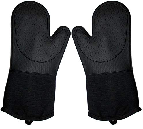 DoMii Professional Silicone Oven Mitts Baking Gloves Elbow Length Heat Resistant Quilted Gloves 2-Pack 14.2 Y