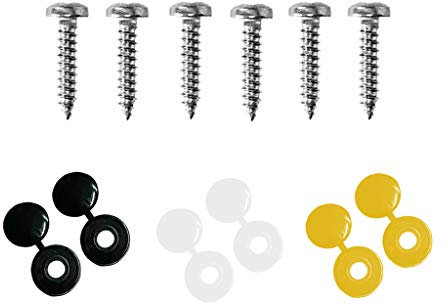 Hyfive Nummernschild Schrauben & Caps Kit 6pc Gelb Schwarz weißen Kappen mit Schrauben