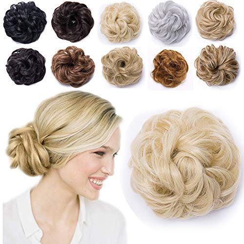 40G Curly Messy Hair Bun Updo Scrunchy Scrunchie Donut Hair Extensions [Bleach Blonde] Chignons Wavy Hairpiece Ribbon Ponytail Extension