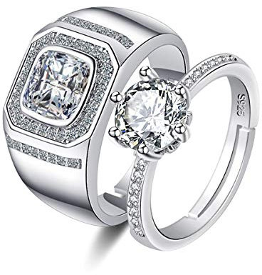 Passende verstellbare Eheringe für Sie und Ihn, Verlobungsring-Set für Paare, Messing, Platin, Zirkonia