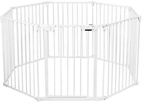 COSTWAY 6/8 Panels Baby Playpen, Metal Fire Guard Hearth Gate with Lockable Door, Foldable Room Divider Fireplace Fence for Kids Pets (8 Panels, White)