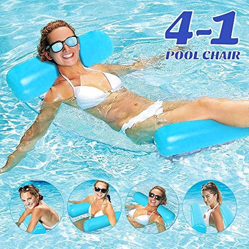 COWINN Aufblasbares Schwimmbett, Wasser-Hängematte 4-in-1Loungesessel Pool Lounge luftmatratze Pool aufblasbare hängematte Pool aufblasbare hängematte für Erwachsene und Kinder ( Blau und weiß) (Blue)