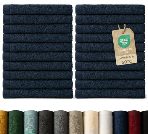 Blumtal Premium Frottier Gästehandtücher Set 24 teilig 100% Baumwolle - Oeko-TEX zertifiziertes Gästehandtuch 24x (30x30 cm) - Ultra saugstarkes Gästetücher Set waschbar °60 - Handtücher Dunkelblau
