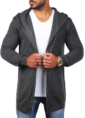 Carisma Herren Feinstrick Cardigan leichte Weste Strickjacke mit Kapuze Lange Passform Oversize Long fit 7717, Grösse:3XL, Farbe:Dunkelgrau