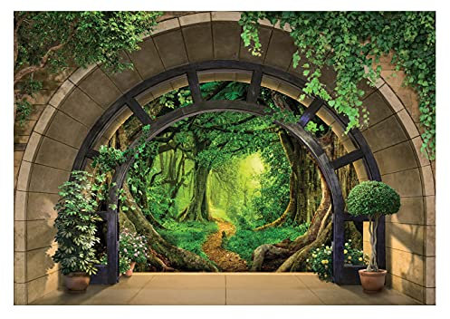Carta Da Parati Fotografica Finestra 3D Effetto Bosco Foresta - Include Colla - Moderna Design Carta per Pareti Soggiorno Camera Da Letto Sala Fotomurali In Tessuto Non Tessuto TNT (312x219 cm)