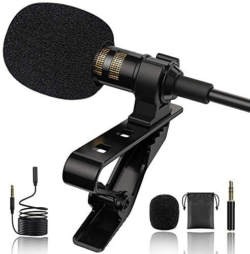 CyConncet Lavalier Microphone, Lapel Microphone, 3.5 Metres, Omnidirectional Microphone with 3.5 mm TRS/TRRS, Compatible with iPhone, Android, Huawei, Samsung, Camera, PC, Laptop