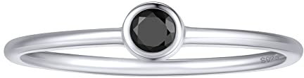 FOCALOOK Herren Ring 925 Silber Solitär Ring Ehering Trauring Verlobungsring Partnerring Runde Schwarzen Zirkonia Schmuck Accessoire für Hochzeit Größe 62 (19.7)