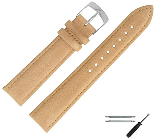 MARBURGER Uhrenarmband 16mm Leder Braun Silber Mit Naht - Montage Set 7711634000120