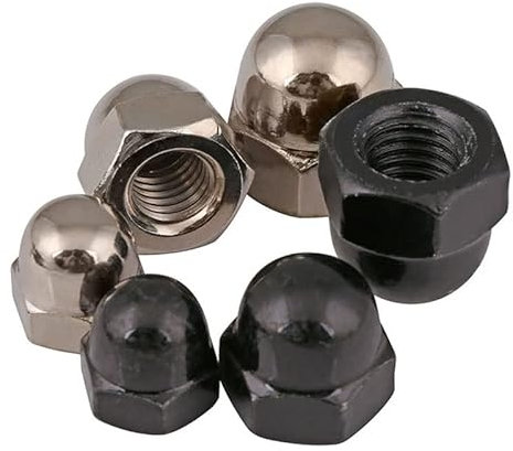 Vernickelter schwarzer Karbonstahl, metrisches Gewinde, dekorative Sechskant-, gewölbte Abdeckkappe, Sechskant-Hutmutter, M3, M4, M5, M6, M8, M10, M12-China, M3, schwarzes Zink, 2 Stück