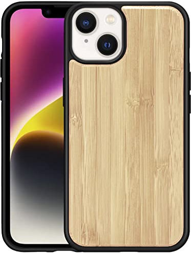 Monwutong Slim Fit Handyhülle für iPhone 14 (6,1 Zoll), luxuriöse natürliche Holzmaserung, mit sturzgetestetem, stoßfestem Stoßfänger und Kameraobjektivschutzabdeckung für iPhone 14, MW Bambus