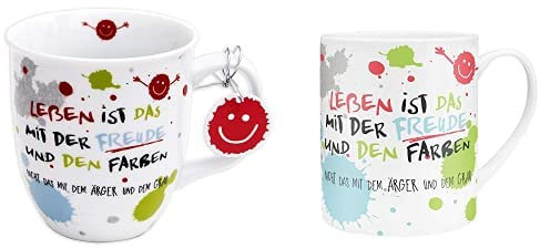 H:)PPY life Tassenset Freude, 45357 + 45359, Tasse Freude + XL Tasse Freude, Porzellan, Mehrfarbig