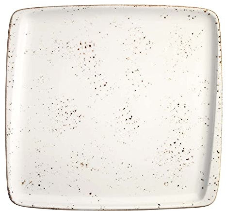 Lot de 2 assiettes de service rectangulaires en porcelaine Blanc crème Marron Bonna Grain Moove 27 x 25 cm Protection des bords vintage rétro