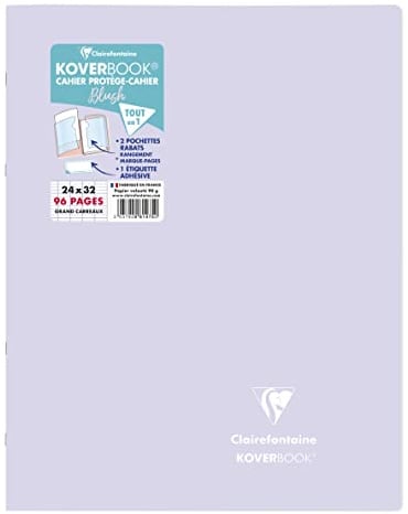 Clairefontaine 981475C Un Cahier Agrafé Koverbook Blush Lilas - 24x32 cm - 96 Pages Grands Carreaux - Papier Blanc 90 g - Couverture Polypro Opaque