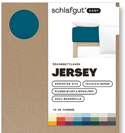 Schlafgut Easy Jersey Spannbettlaken 120x200 bis 130x200 Petrol Deep, Spannbetttuch aus 100% Baumwolle