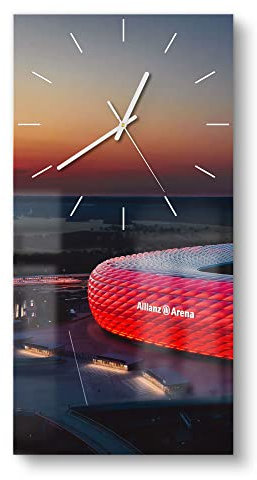 DEQORI Glasuhr | horizontal 30x60 cm | Motiv Allianz Arena, München | große XXL Design Uhr aus Glas | leise Wanduhr für Wohnzimmer & Küche | moderne Hingucker Uhr für die Wand