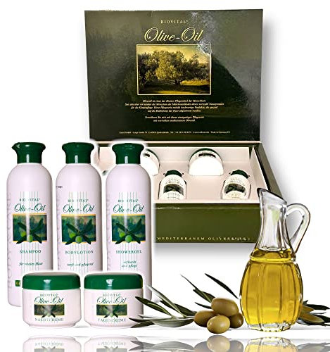 Original Oliven-Öl 5-tlg. Pflege Set, Luxus aus der Natur einzigartige Pflegeserie mit wertvollem mediterranem Olivenöl
