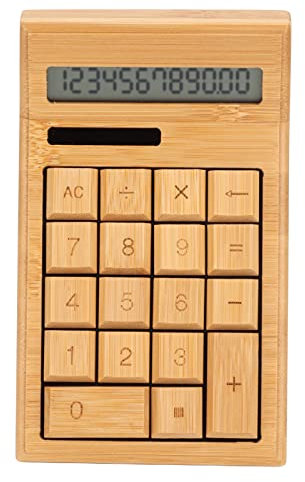 Cyrank Calculatrice Standard, Calculatrice en Bois De Bambou Calculatrices Solaires Calculatrice De Bureau avec écran LCD pour Bureau à Domicile Calculatrice De Base
