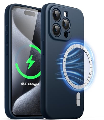 JETech Magnetic Silicone Case for iPhone 15 Pro 6.1-Inch, Compatible with MagSafe, Phone Cover with Camera Lens Full Protection (Navy)