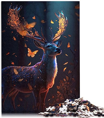 Puzzle Magic Butterfly Deer Dream Puzzles für Erwachsene 1000 Teile Holzpuzzle geeignet für Erwachsene Familienunterhaltung Spielzeug Größe: 50x75 cm