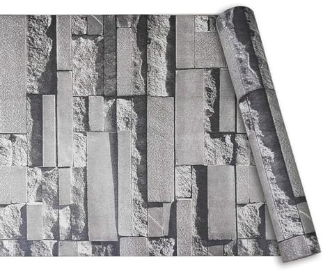 Rustic Brick Effect Wallpaper 3D Brick And Stone Pattern Effect Wallpaper Non-Woven Fabric Brick Pattern Anti-Fouling Texture Bookcase Wallpape Vintage Slate for House Decoration Grey Brick B