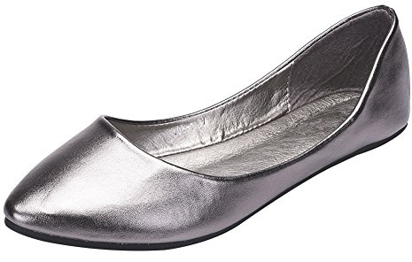 ANUFER Women's Ballet Flats Pointed-Toe Microfiber Leather Slip-on Dress Pumps Shoes Grey SN020536 UK7.5=EU41.5=CN43