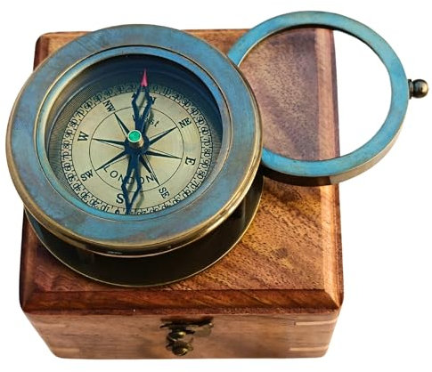 SIFAAT WORLD Vintage Karte Kompass in Holzkiste Geschenke für Papa Tolle Geschenkideen für Ihn Deko Kompass