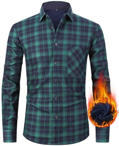 Flanellhemd Herren Kariertes Hemdjacke Langarm Wattierte Flanelljacke Holzfällerhemd Fleecejacke Casual Button Down Freizeithemd Winterjacke mit Brusttasche Green-P3-S
