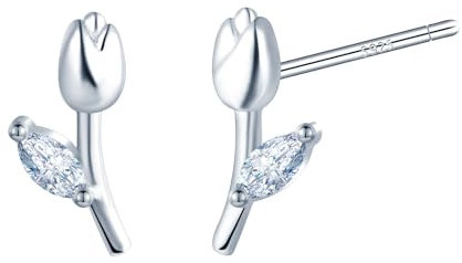 CONILOK Zirkon Tulpen Ohrringe Silber 925 Stecker Ohrstecker Ohrhänger Silber Damen Schmuck Ohrring Kleine Geschenke für Frauen Mädchen Freundin Mutter Geburtstag Hochzeit Weihnachtstag Valentinstag