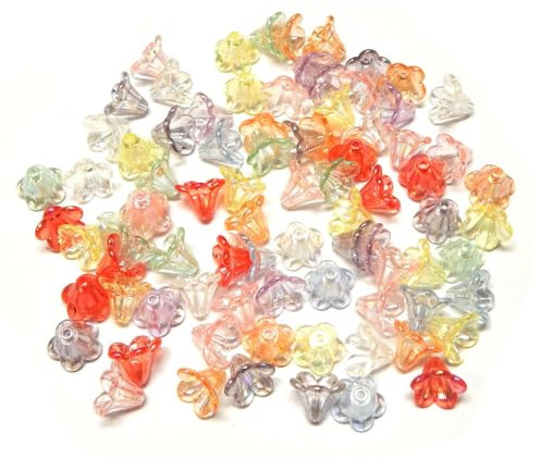 200stk Blütenkelch 10 x 14 mm Blumen-Acryl-Perlenkappen Engelperlen Shimmer Glänzend Transparent Blumenperlen Blüte Lilien Deko Kunstblume
