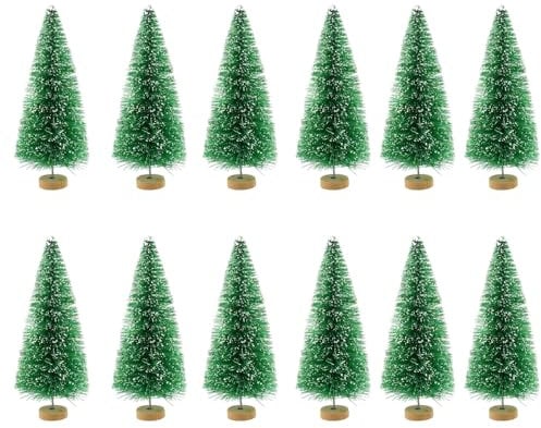 12 Pieces Mini Christmas Trees Bottle Brush Christmas Trees Miniature Trees Bottle Brush Xmas Trees Small Artificial Mini Model Snow Trees Frost Trees, 6.5cm