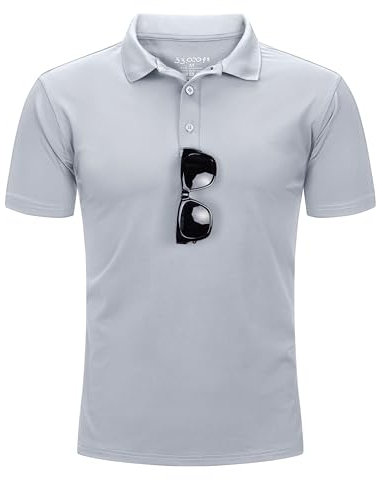 33,000ft Men's Polo Shirt - Short Sleeve T-Shirt Golf Polo Moisture Wicking Quick Drying Outdoor Sports Athletic Tennis Performance Breathable T-Shirt for Golf Tennis Work Iron Grey L