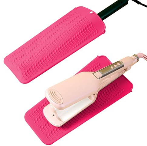 Funda de Silicona Resistente al Calor, Alfombrilla Resistente al Calor Para Rizadores, Plancha de Pelo Resistente Al Calor Alfombrilla para Alisador de Cabello, Rizador y Plancha Plana, Rojo Rosado