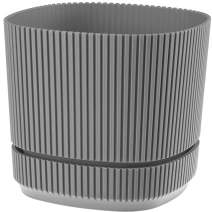 VERDENIA PERA Vaso da fiori con sottovasi, leggero, per interni ed esterni, materiale sintetico di alta qualità, elegante superficie opaca, 17 x 17 x 15 cm, grigio