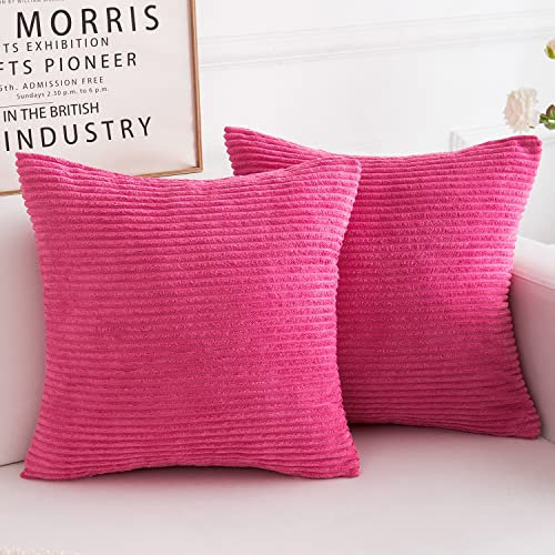 Yonous Set di 2 federe per cuscini in velluto a coste, morbide, quadrate, decorative, per la casa, per soggiorno, divano, letto, divano, colore fucsia, 45 x 45 cm
