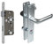 BKS Zimmertür/Wohnungstür/Badezimmer Komplett Set, inclusive Aluminium Schild Beschlag (WC Badezimmer rot/weiß, DIN LINKS, Langschild 215mm x 40mm)