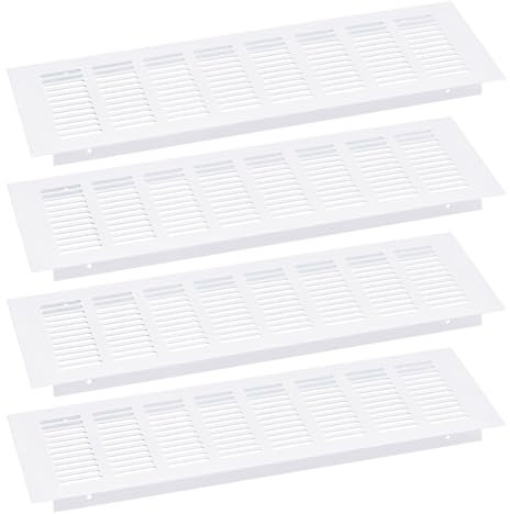 sourcing map Air Vents Cover, 4Pcs 350 x 80mm - Aluminum Alloy Mesh Air Return Vent Cover, Rectangle Louvered Ventilation Grille for Shoe Cabinet Wardrobe (White)