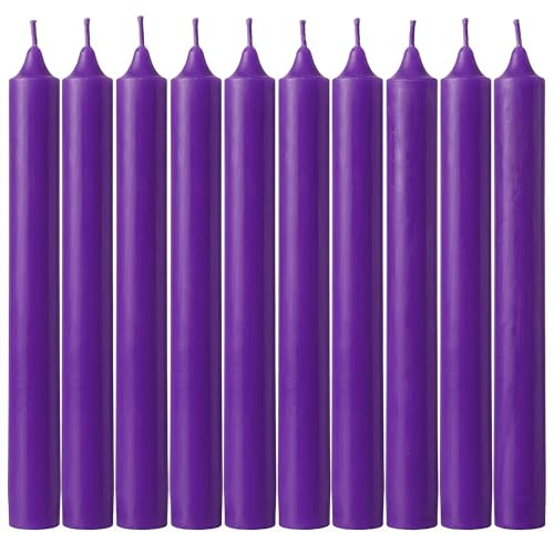 Tezraftaar® 25 x Tapered Dinner Candles Purple Paraffin Wax Unscented Long Burning 190mm Candle for Church Birthday Parties Restaurants Dining