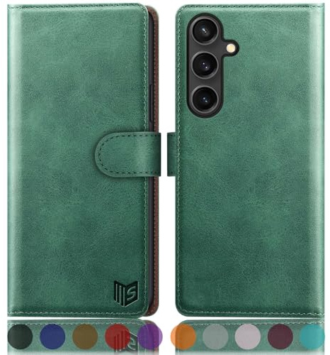 SUANPOT compatible with Samsung Galaxy S25 Plus case with [RFID Blocking][Credit Card Holder],PU Leather Flip Book Protective Cover Women Men for Samsung S25 Plus Phone case Sea Green