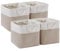 ICEMOR 28 x 28 x 28 cm Cube Storage Boxes, 4 Pack Large Collapsible Fabric Storage Bin with Ropes, Foldable Storage Cubes for Home, Office,Closet, Clothes, Toys Organizer (White & Beige)