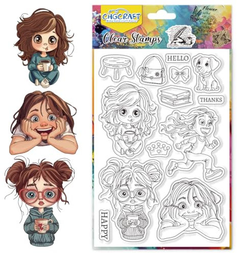 CHGCRAFT Lustig und Schrullig Mädchen Clear Stempel Krone Welpe Silikon Stempel Dichtungen für DIY Scrapbooking Fotoalbum Dekoration, 4,3x6,3 Zoll