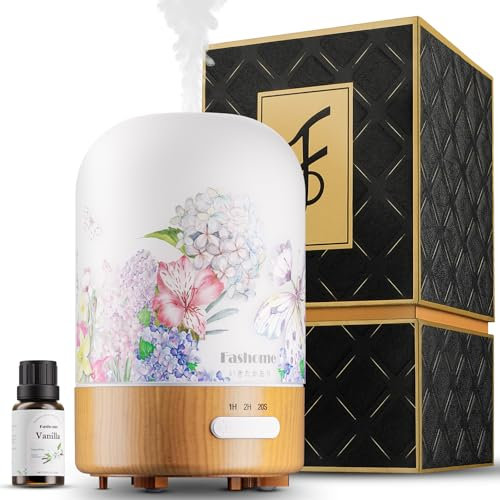 Fashome Aroma Diffuser, Handgefertigt Glas Diffusor für ätherische Öle, Automatisch Power-Off, Warm Licht Vintage Aromatherapie für Baby, Zuhause Büro oder Yoga(Frühling-Vanille)