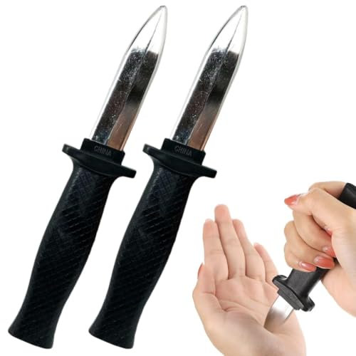 HAMKU Cuchillo retráctil tipo daga, daga de plástico, divertido cuchillo falso para niños y adultos, broma, parodia, trucos con cuchillo falso, Día de los inocentes, bromas de Halloween, 2 piezas