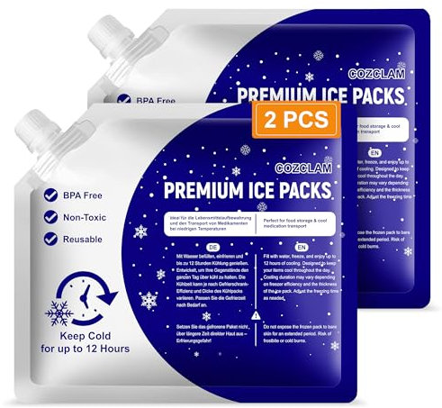 COZCLAM 2er Set Kühlakkus für Kühltasche, Kühlbox & Kühlrucksack, Wiederverwendbar Kühlelemente mit Langer Kühldauer bis zu 12 Stunden, Einfache Lagerung, Auslaufsicher Kühlpack für Camping&Picknick