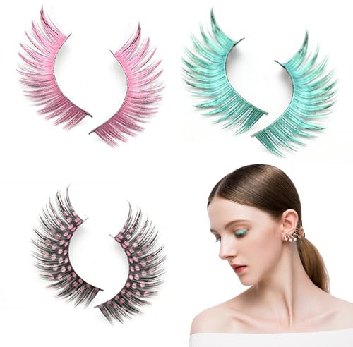 BSITSS 3 Paires Faux Cils Couleur, Faux Cils Violet, Rose Faux-Cils, 11-16mm Réutilisable False Eyelashes our Festivals Événements Fêtes Et Le Maquillage DIY