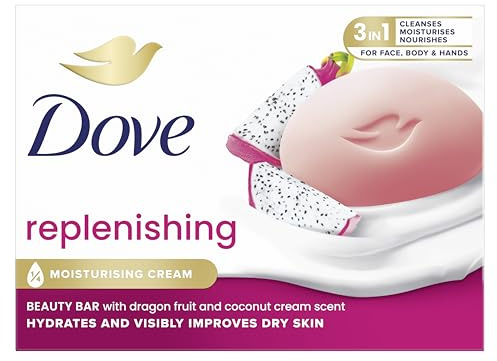 Dove Beauty Bar Seife, Dragon Fruit, Handseife für Gesicht und Körper, mit 1/4 Feuchtigkeitscreme, dermatologisch getestet, 100% feuchtigkeitsspendende Inhaltsstoffe natürlichen Ursprungs, 90 ml