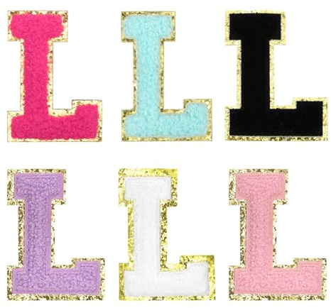 sourcing map Chenille Letter Patches 3.3 Alphabet L Iron on Embroidered Patch Sew on Letter Stickers Applique for Repairing Clothing Jeans Shoes Hats DIY(Multicolored, Pack of 6)