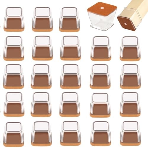 24 Stück Stuhlbeinkappen Eckig, Schutzkappen für Stuhlbeine, Schutzkappen für Stuhlbeine mit Filz, für schräge & eckige Stuhlfüße, Stuhlbeinschoner Silikon L (26–38 mm)