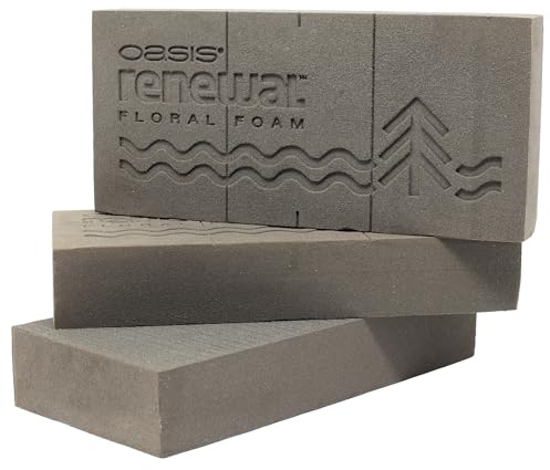 3x Original OASIS® Renewal™ Steckschaum basierend auf pflanzlichen, biobasierten Rohstoffen - 23 x 11 x 7,5 cm - Steckmasse Blumen Nasssteckschaum Hochzeit Geburtstag Kirche Ziegel umweltfreundlich